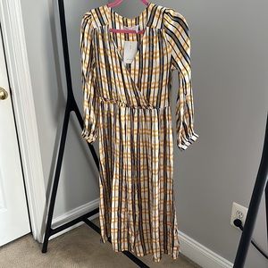 ASOS White Yellow Blue V Neck Plaid Check Midi Dress Sz 4 NWT